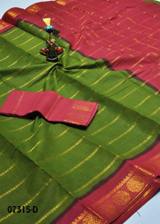 Shruthika -07315-D Grasshopper Green Color Traditional Look Madurai Chungudi Cotton Saree CM1245381 [LR4C]