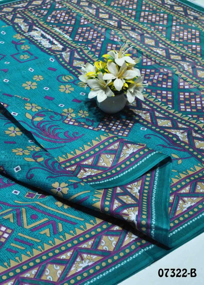 Amirta -07322-B Peacock Blue Color Casual Wear Simple Look Voyal Cotton Saree CM1247221 [LR4D]
