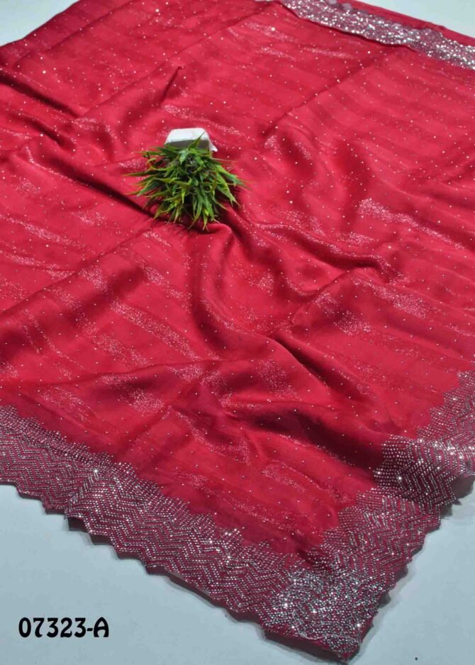 Anika -07323-A Cherry Red Color Stone Work Soft Chiffon Saree CM1239101 [LR10C]