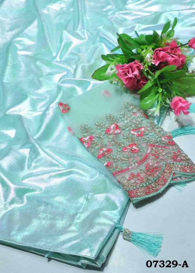 Riya -07329-A Aquamarine Blue Color Beautiful Look Shiny Lycra Saree CM1246320 (LR12E)