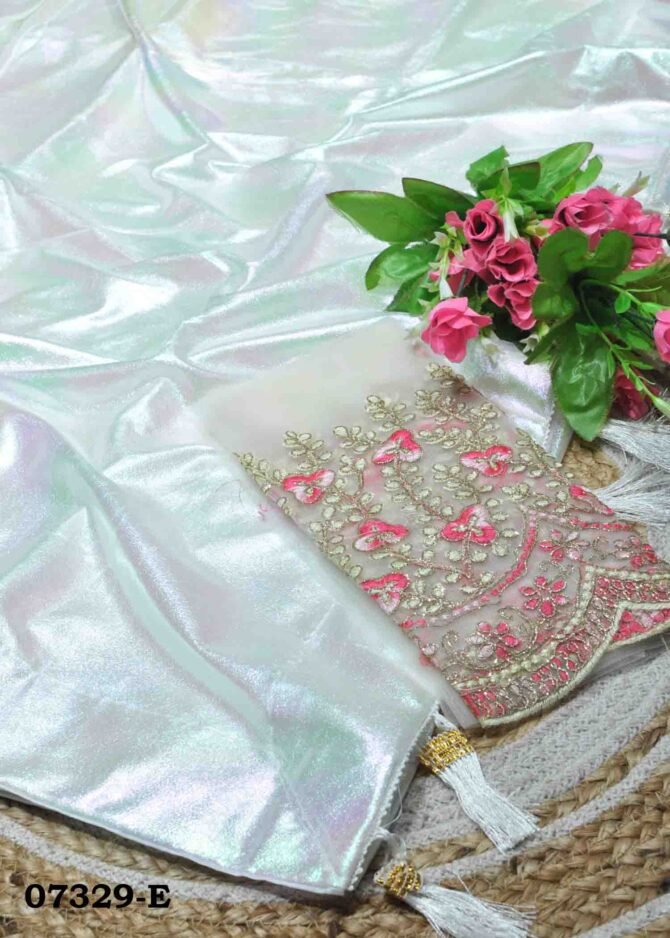 Riya -07329-E White Color Beautiful Look Shiny Lycra Saree CM1246320 (LR12E)