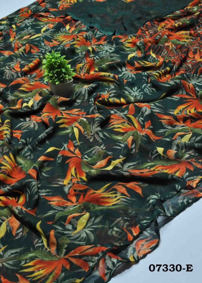 Ilakkiya -07330-E Dark Green Color Leaf Printed Soft Georgette Saree CM1245421 (LR11D)