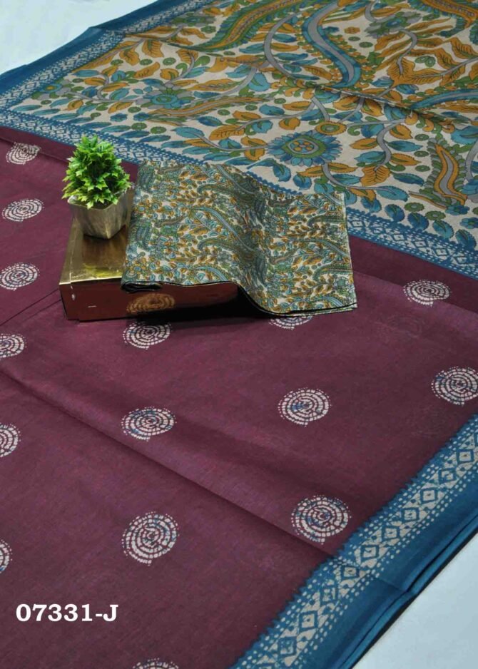 Deepti -07331-J Aubergine Purple Color Summer Wear Pure Battik Cotton Saree CM1225342 (LR4E)