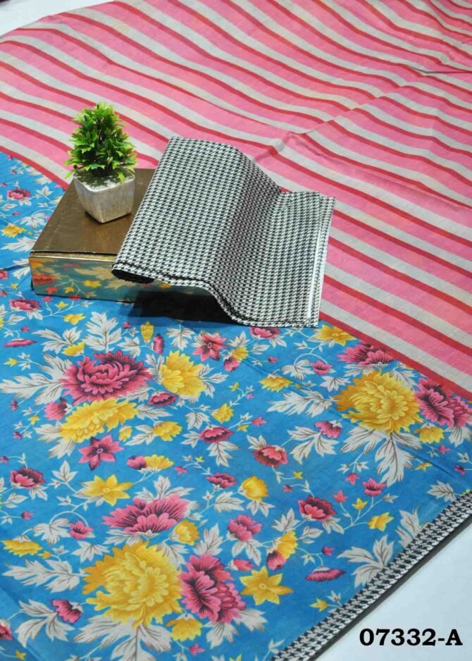 Shamila -07332-A Turquoise Blue Color Summer Wear Pure Battik Cotton Saree CM1225342 (LR4E)