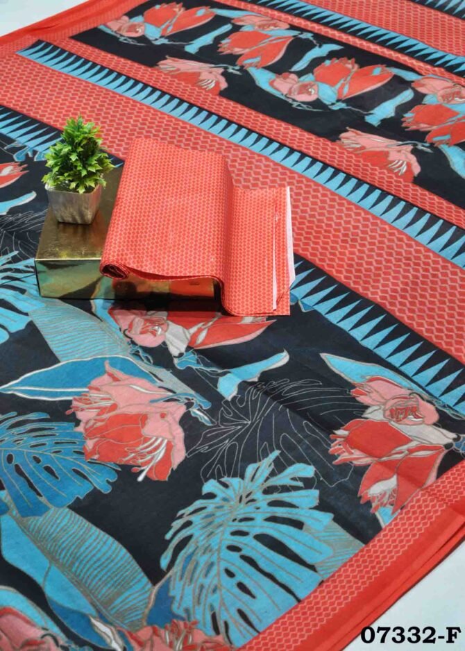 Shamila -07332-F Black Color Summer Wear Pure Battik Cotton Saree CM1225342 (LR4E)