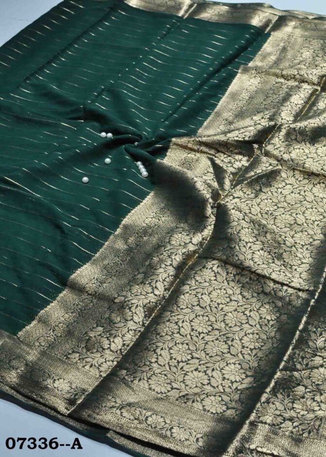 Shanthini -07336-A  Racing Green Color Brocade Printed Soft Georgette Saree CM1248900 (LR3D)
