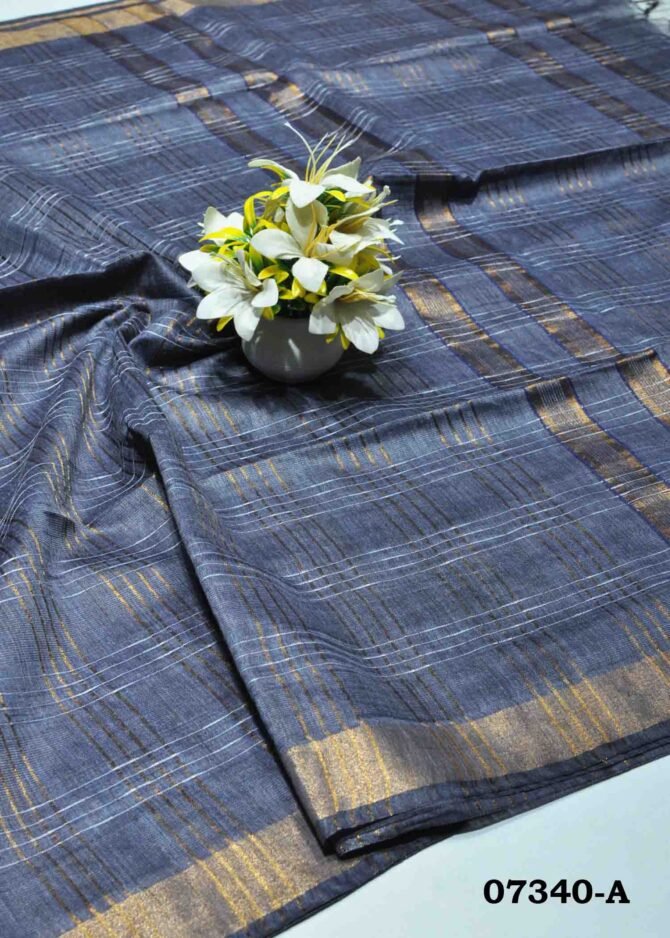Chadrika -07340-A  Slate Blue Color Linen Cotton Saree CM1249583 [LR6D]
