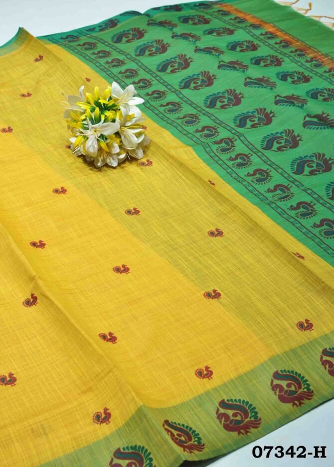 Radha -07342-H Mustard Yellow Color Peacock Printed Traditional Look Silk Cotton Saree CM1250146 (LR13C)
