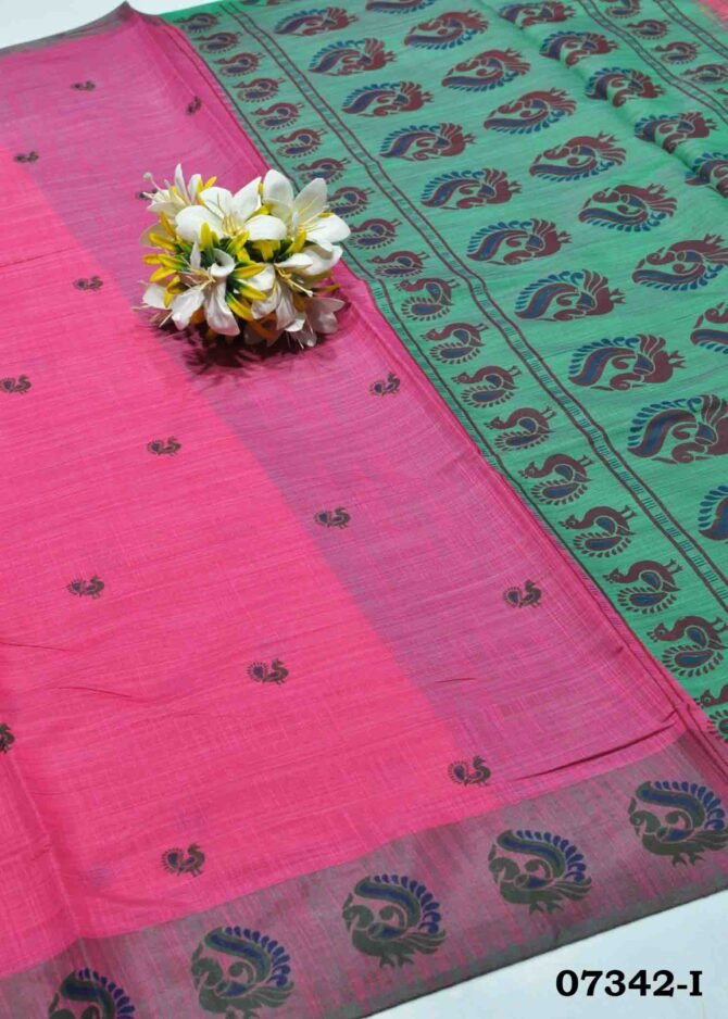 Radha -07342-I Crimson Pink Color Peacock Printed Traditional Look Silk Cotton Saree CM1250146 (LR13C)