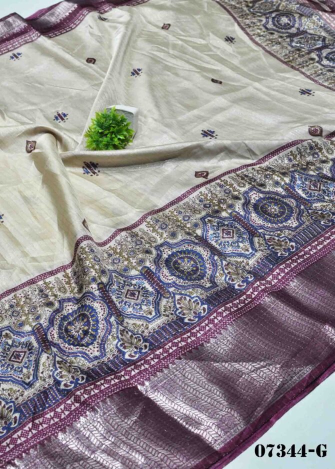 Nivethitha -07344-G Tan Color Printed Dola Silk Saree CM1245061 (LR6E)