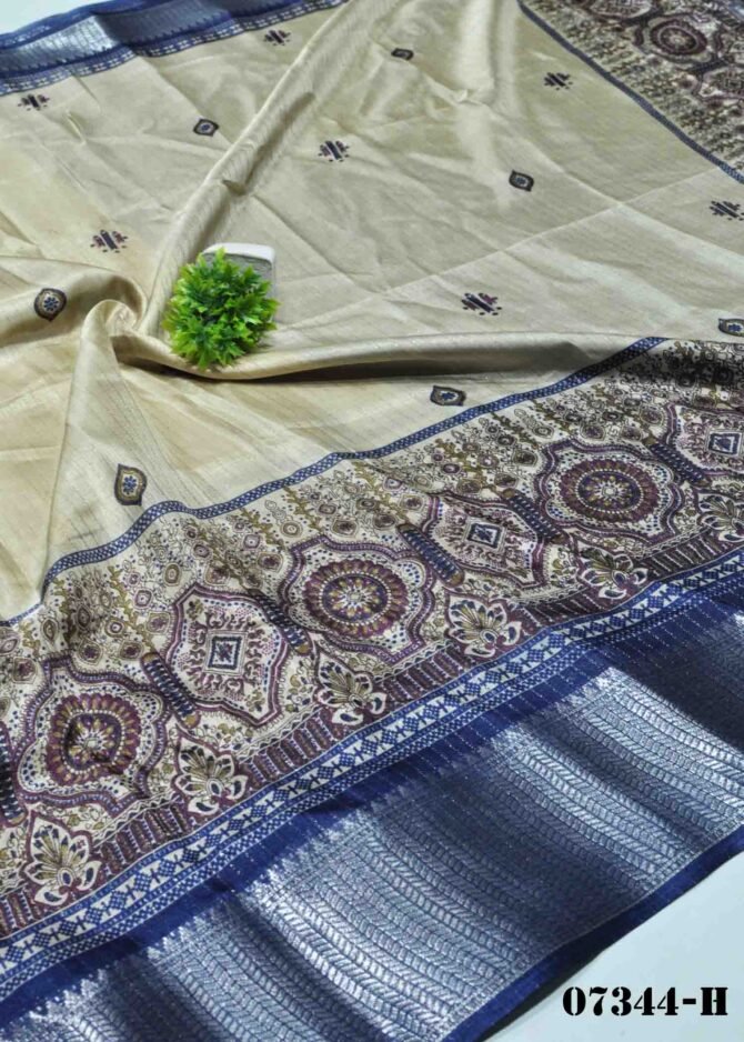 Nivethitha -07344-H Tan Color Printed Dola Silk Saree CM1245061 (LR6E)