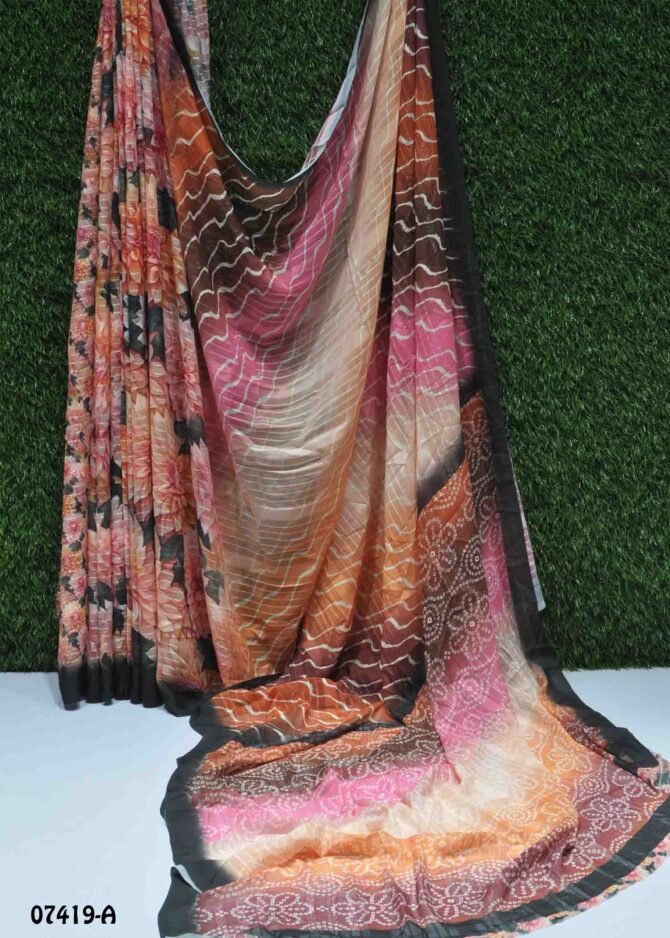 Nexa -07419-A Orange Color Satin Line Half&Half Model Synthetic Saree CM1248919 (LR9B)