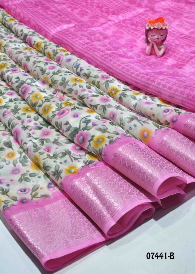 Kaveri -07441-B  Tan with Pink Color Floral Print Synthetic Cotton Saree CM1205141 (LR5D)