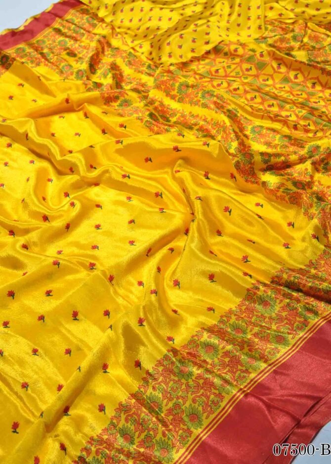 Lakshmi 07500-B Yellow with Red Border Turkey crape sarees CM1242744 [LR9C]
