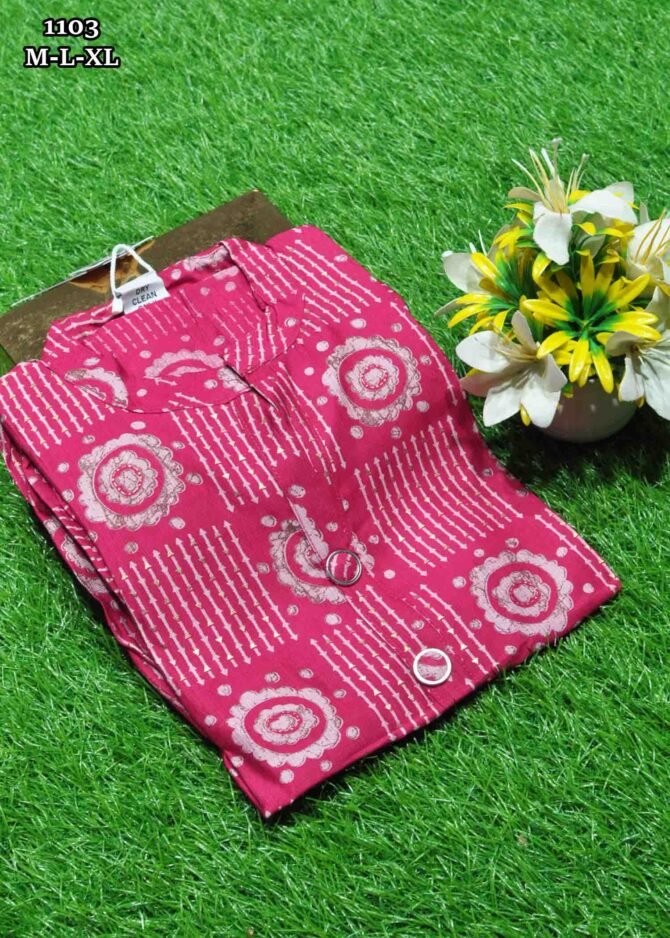 Shraavanika - 1103  Pink Color Vertican Collar Neck Readymade Kurti CM1241114 [RR2C]