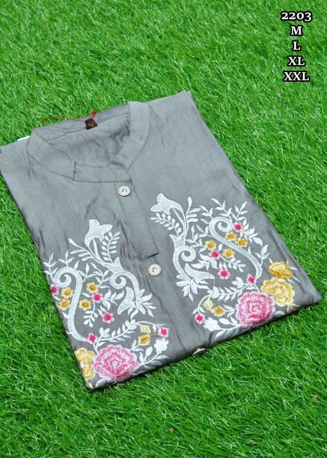 Jyoshika - 2203  Grey Color Vertican Collar Neck Readymade Kurti CM1240994 [RR3C]