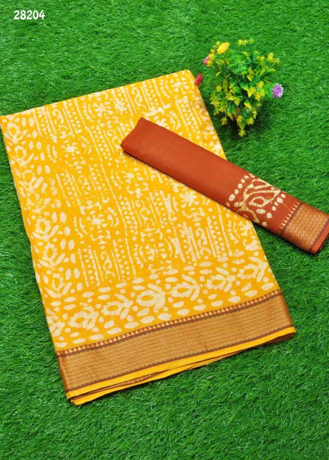 Ruby Batik -28204 Yellow Color Summer Special Batik Cotton Saree CM1238035 (RR2D)