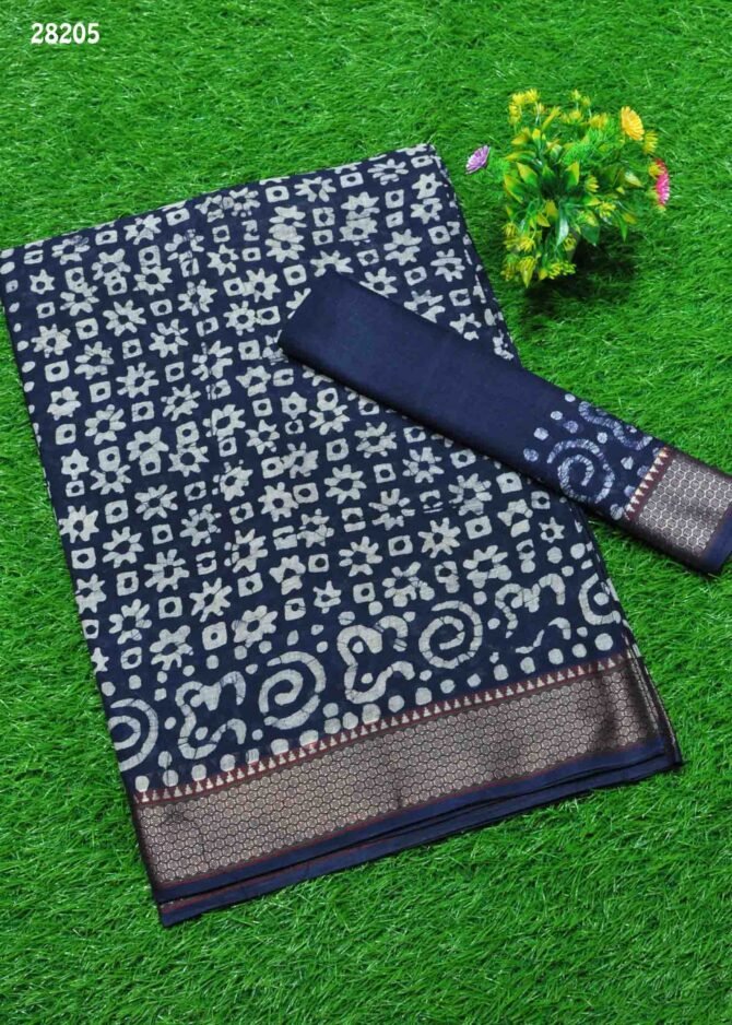 Ruby Batik -28205 Navy Blue Color Summer Special Batik Cotton Saree CM1238035 (RR2D)