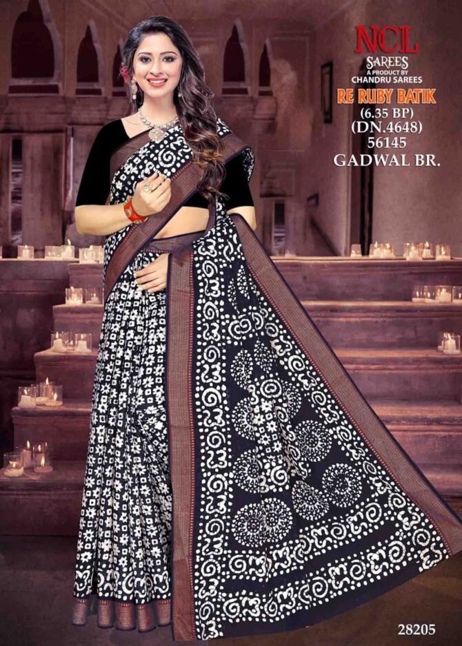 Ruby Batik -28205 Navy Blue Color Summer Special Batik Cotton Saree CM1238035 (RR2D)