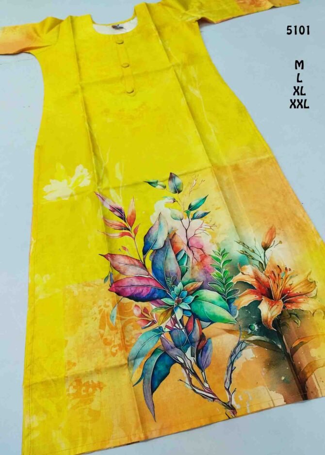 Anupama - 5101  LemonYellow Color Digital Print Vertican Collar Neck Readymade Kurti CM1240994 [RR3C]