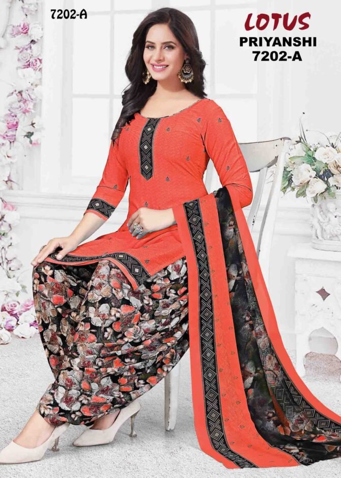 Lotus Priyanshi -7202-A   Orange Color Synthetic Salwar Material CM1240541 (RR1E)