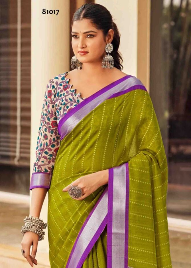 Peachmode Prints -81017   Olive Green Color Stylish & Rich Look Linen Cotton Saree CM1243879 [LR5D]