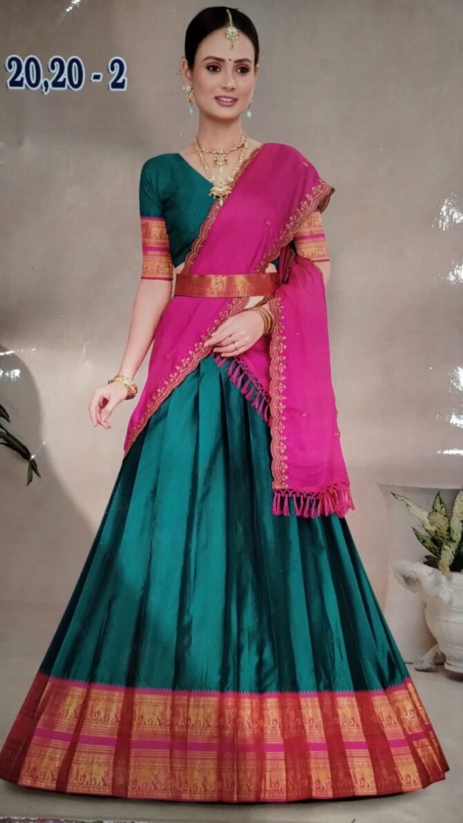 Eswari 01160-A Peacock green eith pink Choli mts CM1236622