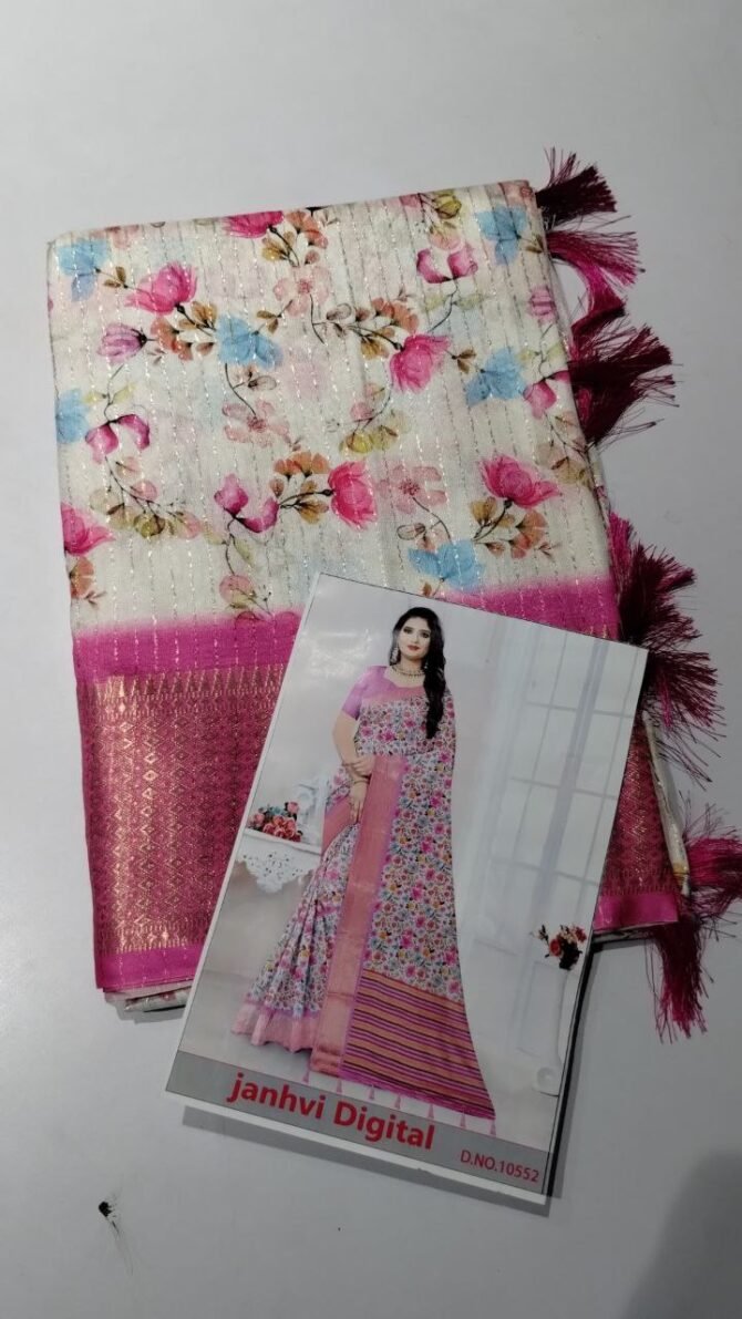 Thamil 07480-A Half white with pink color dola silk sarees CM1240266