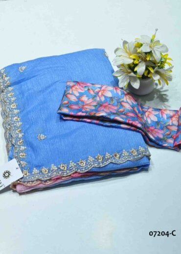 Agarshana - 07204-C   Pink With Blue Color Beautiful Crushed Shimmer Chiffon Saree CM1208574 [LR8C]