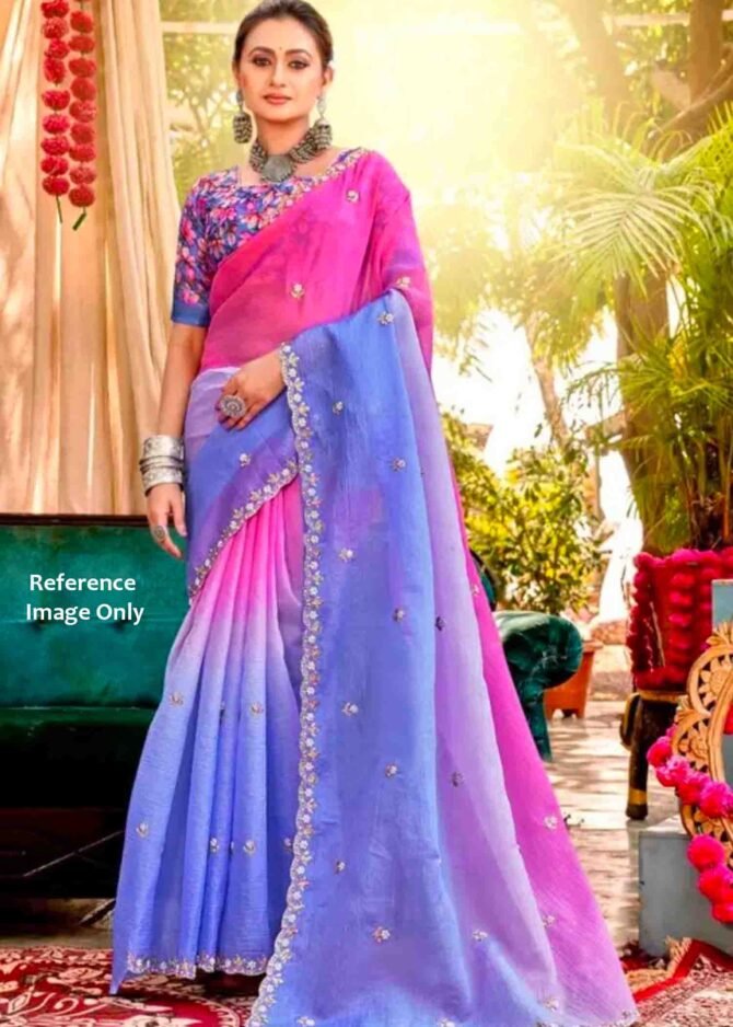 Agarshana - 07204-C   Pink With Blue Color Beautiful Crushed Shimmer Chiffon Saree CM1208574 [LR8C]