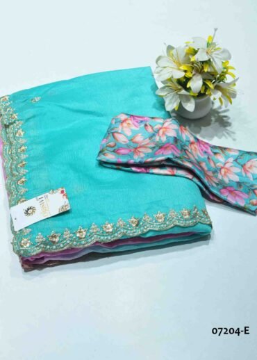 Agarshana - 07204-E   Pink With Cyan Color Beautiful Crushed Shimmer Chiffon Saree CM1208574 [LR8C]