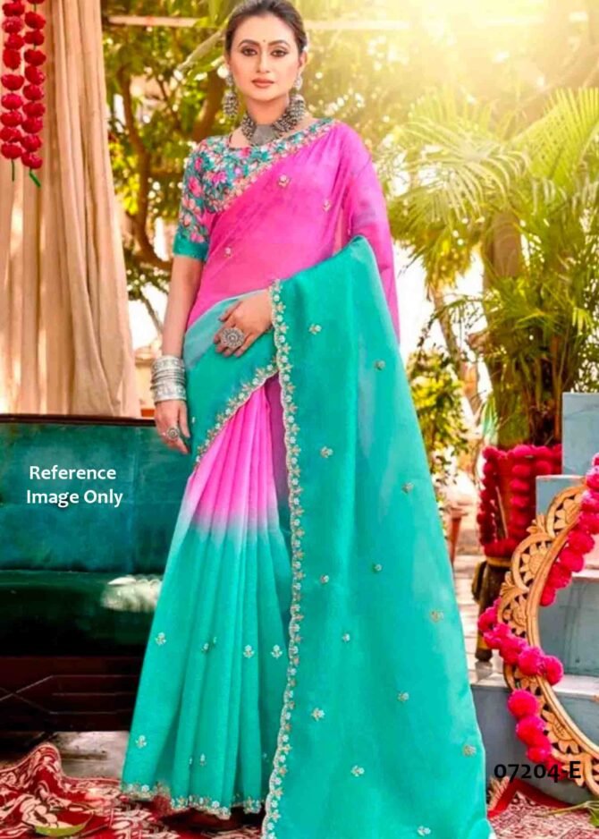 Agarshana - 07204-E   Pink With Cyan Color Beautiful Crushed Shimmer Chiffon Saree CM1208574 [LR8C]