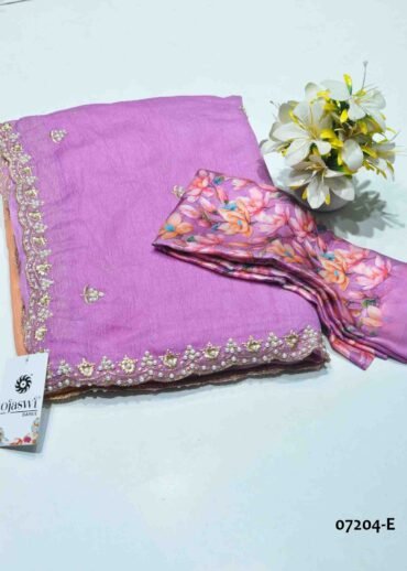 Agarshana - 07204-F   Orange With Purple Color Beautiful Crushed Shimmer Chiffon Saree CM1208574 [LR8C]