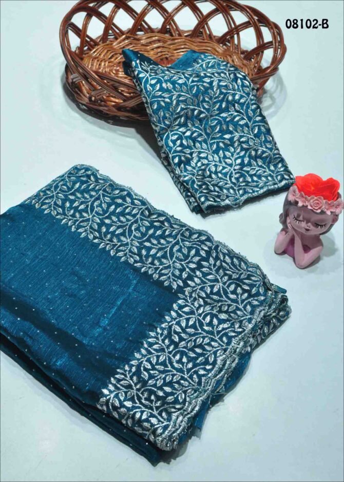 Joshika - 08102-B  Peacock Blue Color New Arrival Stone Work Jimmy-Choo Saree CM1249795 [RR10E]