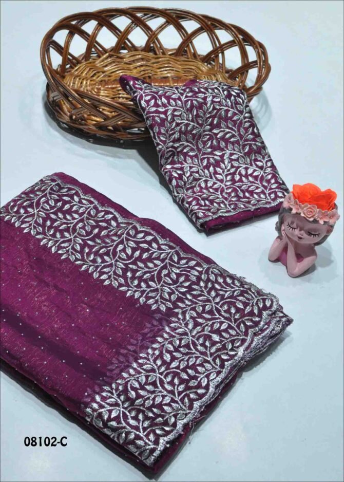 Joshika - 08102-C  Plum Purple Color New Arrival Stone Work Jimmy-Choo Saree CM1249795 [RR10E]
