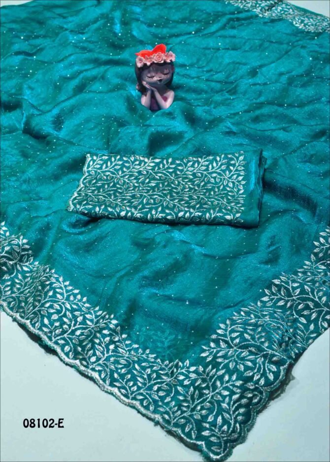 Joshika - 08102-E  Ocean Blue Color New Arrival Stone Work Jimmy-Choo Saree CM1249795 [RR10E]