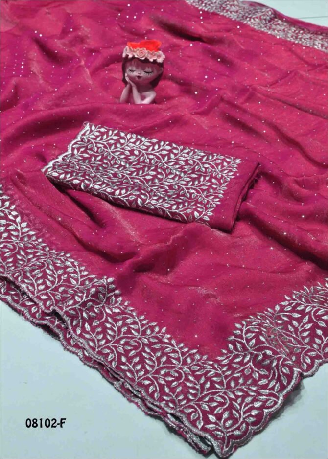 Joshika - 08102-F  Cherry Pink Color New Arrival Stone Work Jimmy-Choo Saree CM1249795 [RR10E]