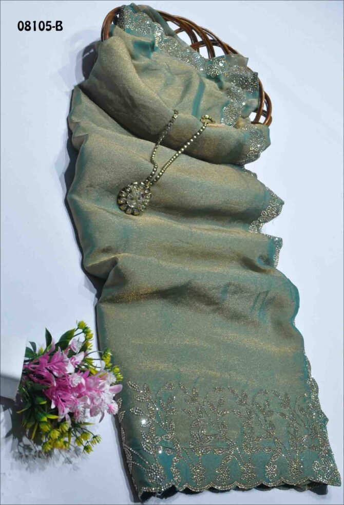 Honey - 08105-B    Basil Green Color Beautiful Stone Design Space Silk Saree CM1247603 (RR8E)