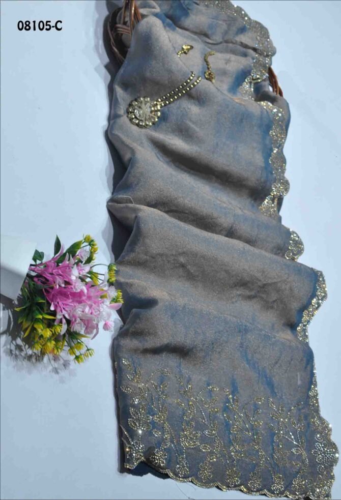 Honey - 08105-C    Cornflower Blue Color Beautiful Stone Design Space Silk Saree CM1247603 (RR8E)