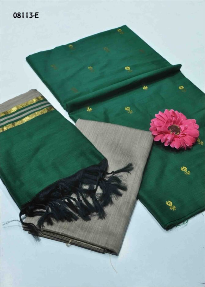 Nila - 08113-E  Emerald Green Color Traditional Look Dupion Silky Salwar Material CM1264122 (LR1D)