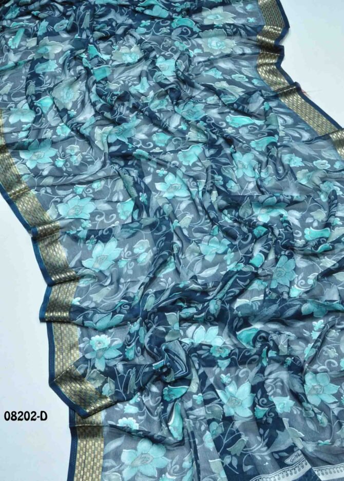 Dhanvisha -08202-D  Peacock Blue Color New Arrival Soft Chiffon Saree CM1250724 (LR9D)