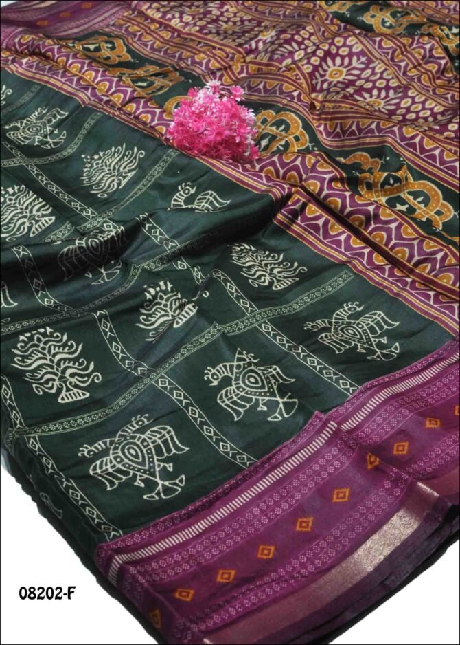 Vikrutha -08202-F  Dark Green Color Kalamkari Print Fancy Cotton Saree CM1254259 (LR7D)