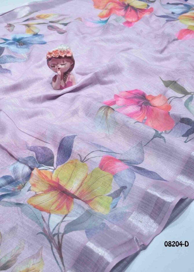 Frozen -08204-D  Periwinkle Purple Color Beautiful Floral Print Linen Cotton Saree CM1253823 (LR7E)