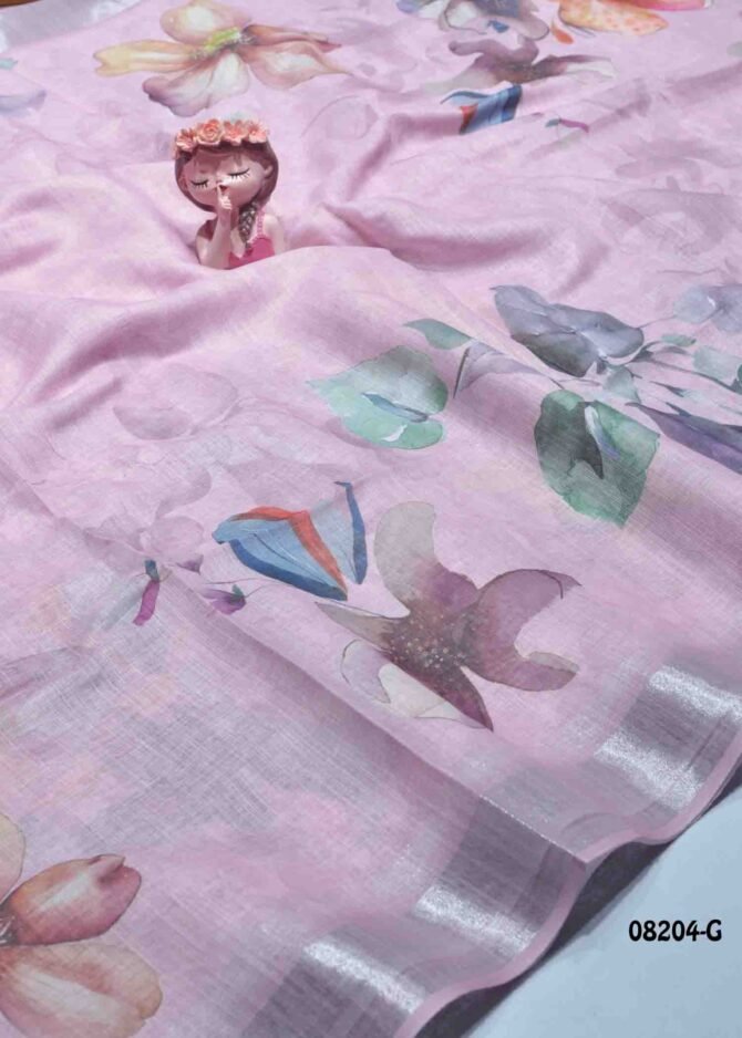Frozen -08204-G  Lilac Purple Color Beautiful Floral Print Linen Cotton Saree CM1253823 (LR7E)