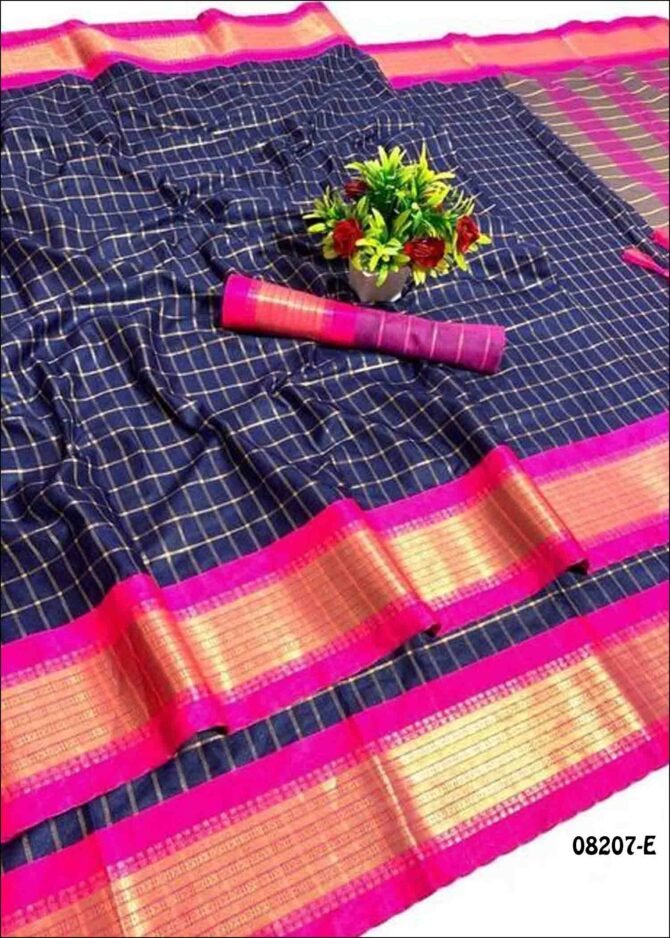 Vyanka -08207-E NavyBlue  Color Checked Woven Design Cotton Silk Saree CM1251579 (LR1C)