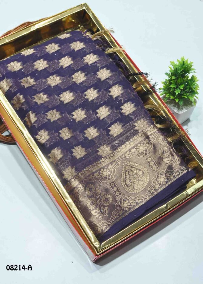 Ekshika -08214-A Pansy Purple Color Rich Look Dollar Georgette Saree CM1269979 (LR8D)