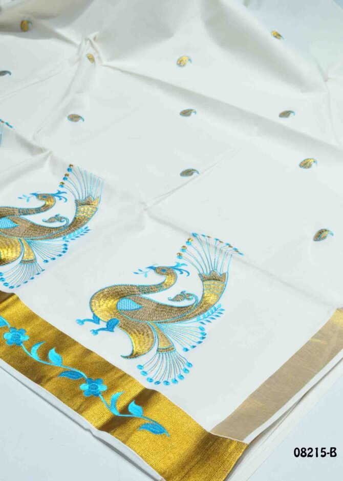 Ananya - 08215-B  Halfwhite Color Onam Special Kerala Tardition Cotton Saree CM1264216 (LR4D)
