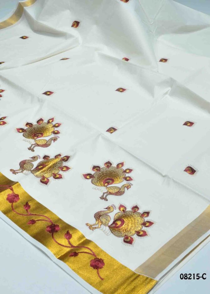 Ananya - 08215-C  Halfwhite Color Onam Special Kerala Tardition Cotton Saree CM1264216 (LR4D)