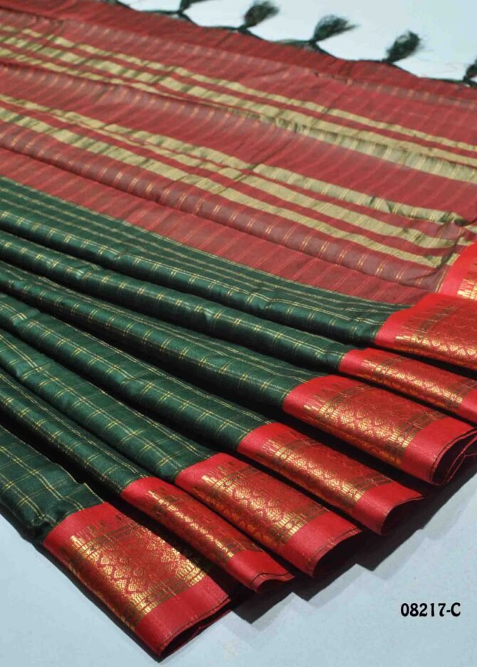 Anjali -08217-C  Dark Green Color Checked Woven Design Cotton Silk Saree CM1251579 (LR1D)