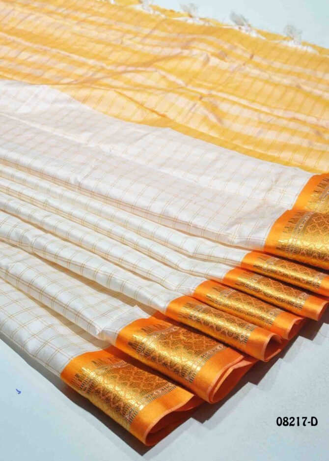 Anjali -08217-D  Halfwhite With Yellow Color Checked Woven Design Cotton Silk Saree CM1251579 (LR1D)